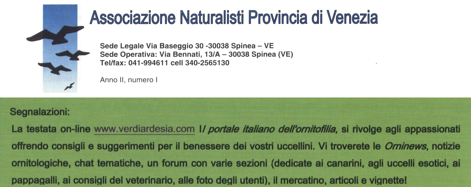 Associazione Naturalisti Provincia di Venezia – Notiziario Anno II, numero I